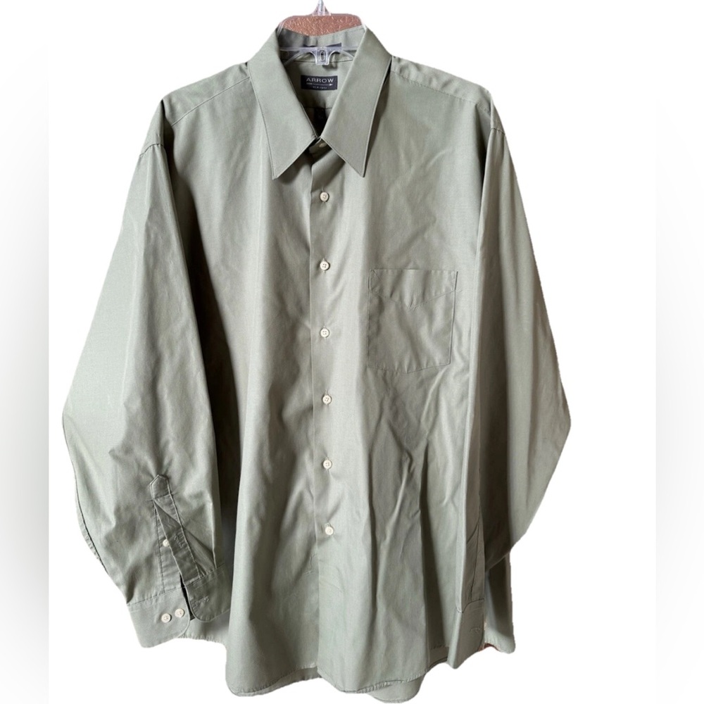 Arrow Brand Men’s Sage Green Long Sleeve Button Down Poplin Shirt Size 17.5